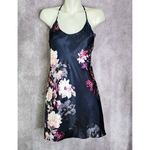 Lilac and London Navy Blue Floral Chemise Nightgown Slip Lace Trim Size‎ Medium
